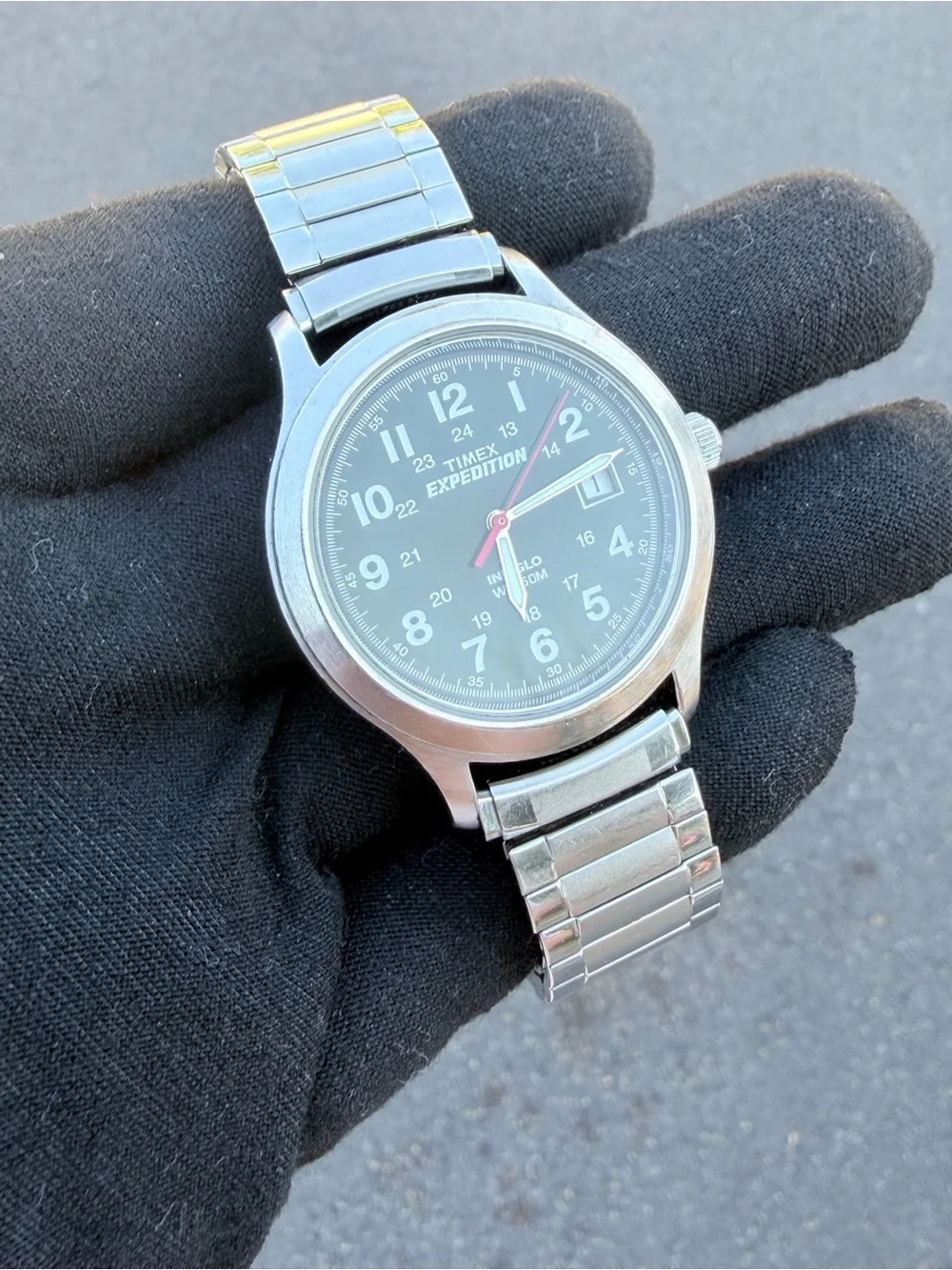 Vintage 2004 Timex Expedition Watch Silver Metal Expansion Band M6 Indiglo WR50
